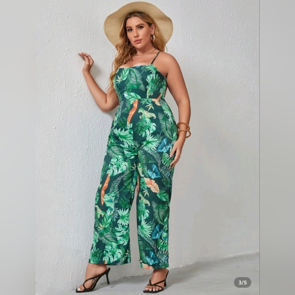 Tropical Jumpsuit, Shein, 20 (4XL), Green